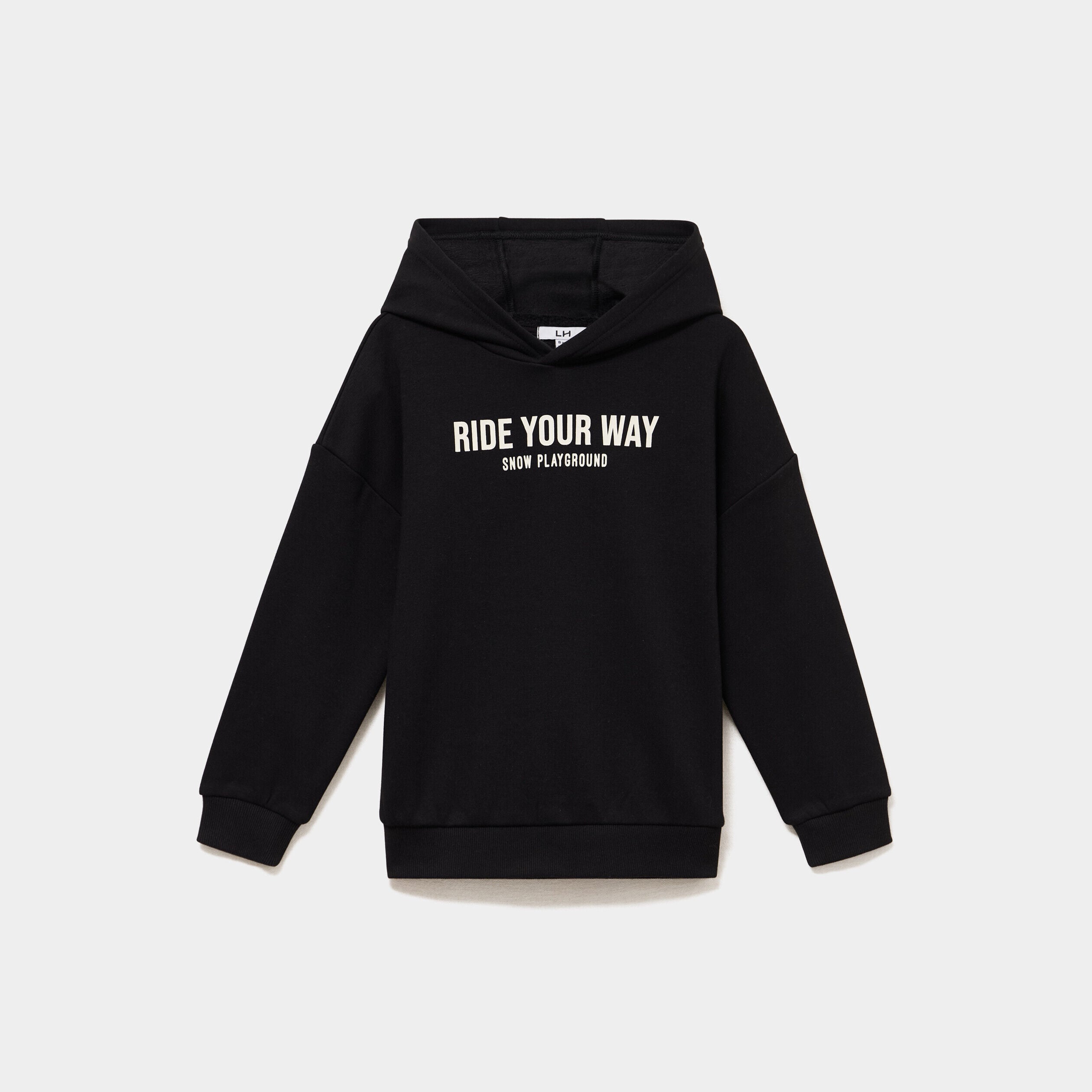 Sweat hoodie doublé à capuche oversize noir garçon LH