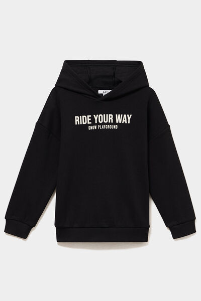 Sweat hoodie doubl&eacute; &agrave; capuche oversize noir gar&ccedil;on