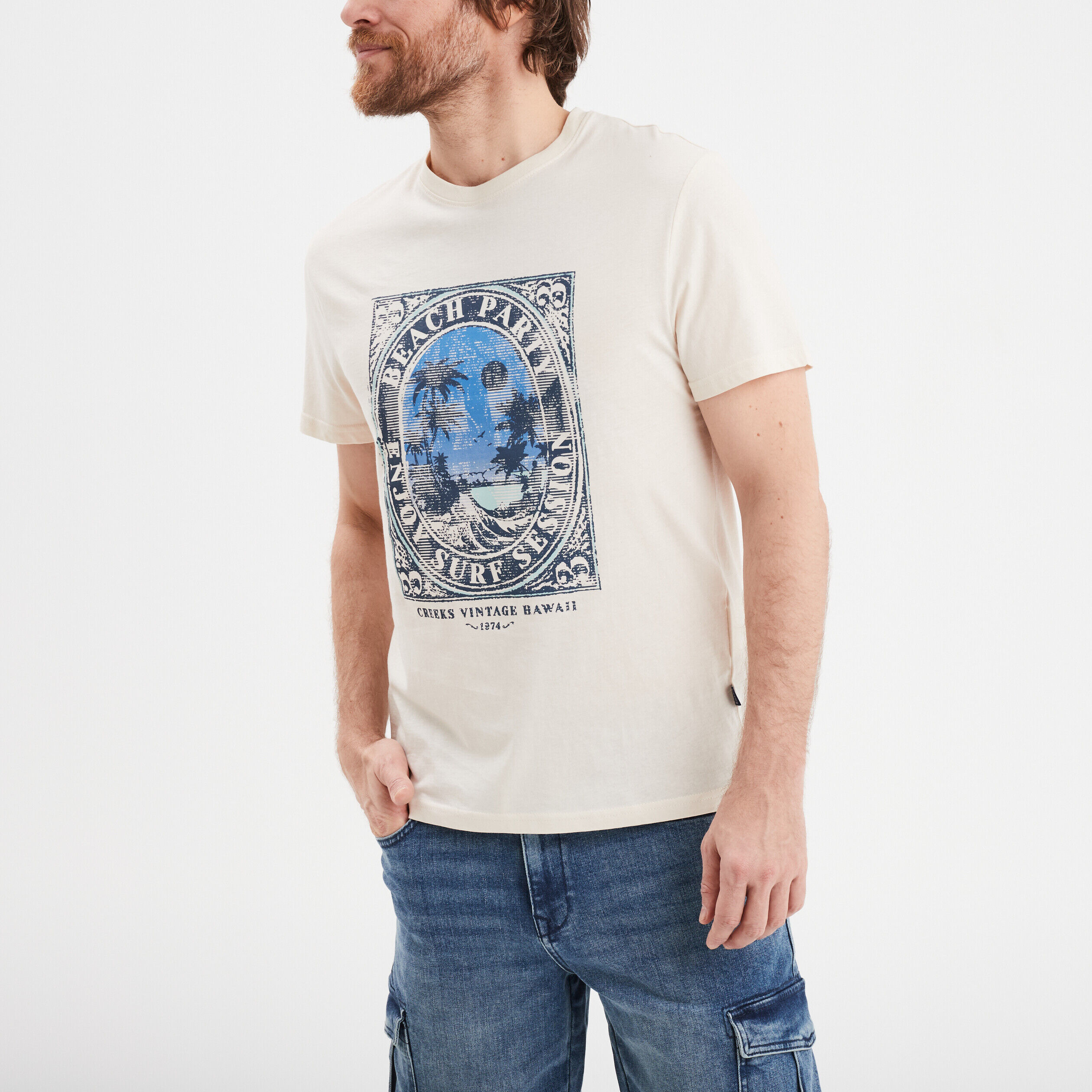 T-shirt manches courtes coton Creeks ecru homme CREEKS