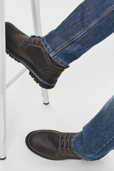 Bottines à lacets en cuir gris homme