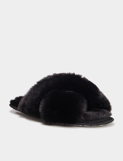 Mules imitation fourrure noir femme