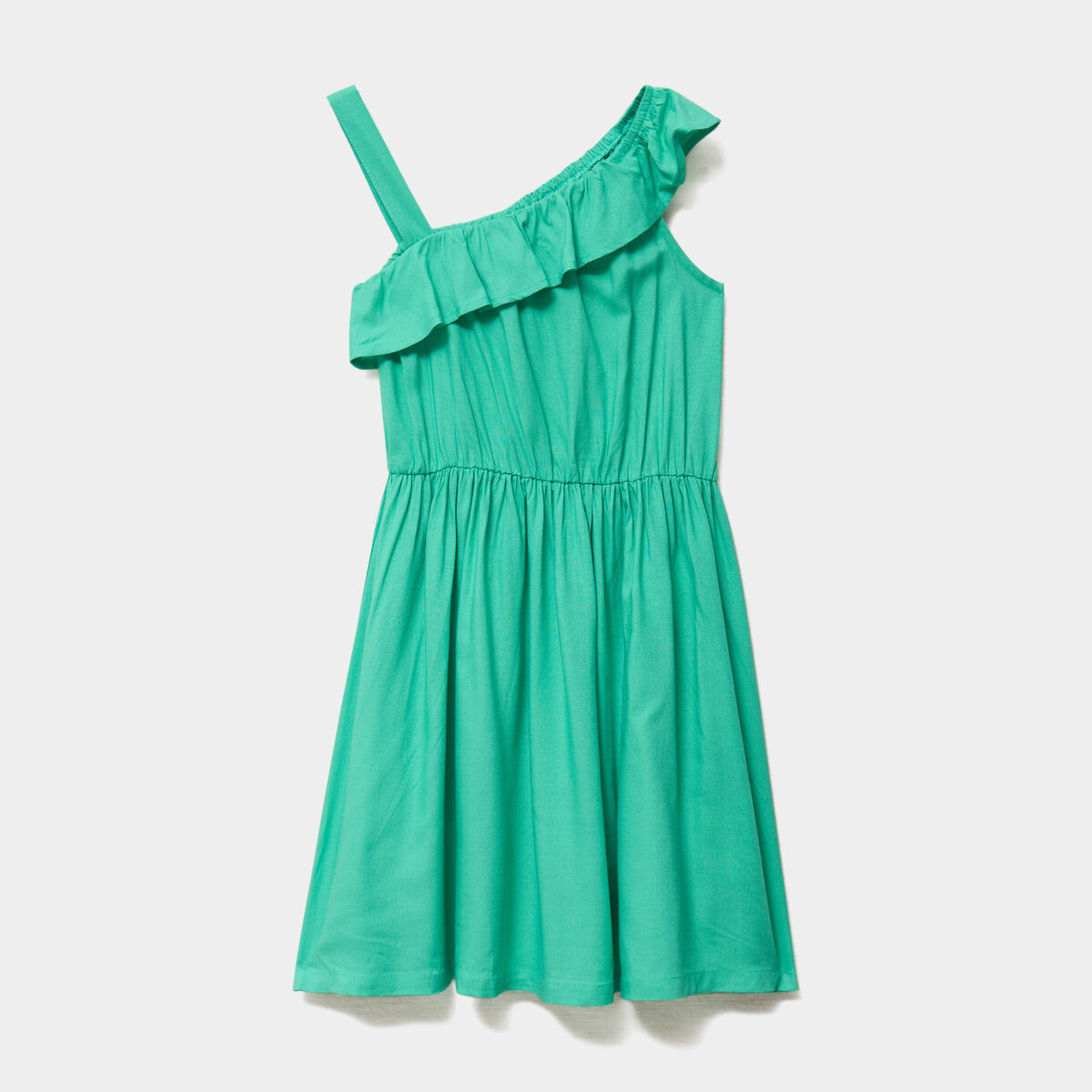 Robe encolure asym&eacute;trique &agrave; volants vert menthe fille