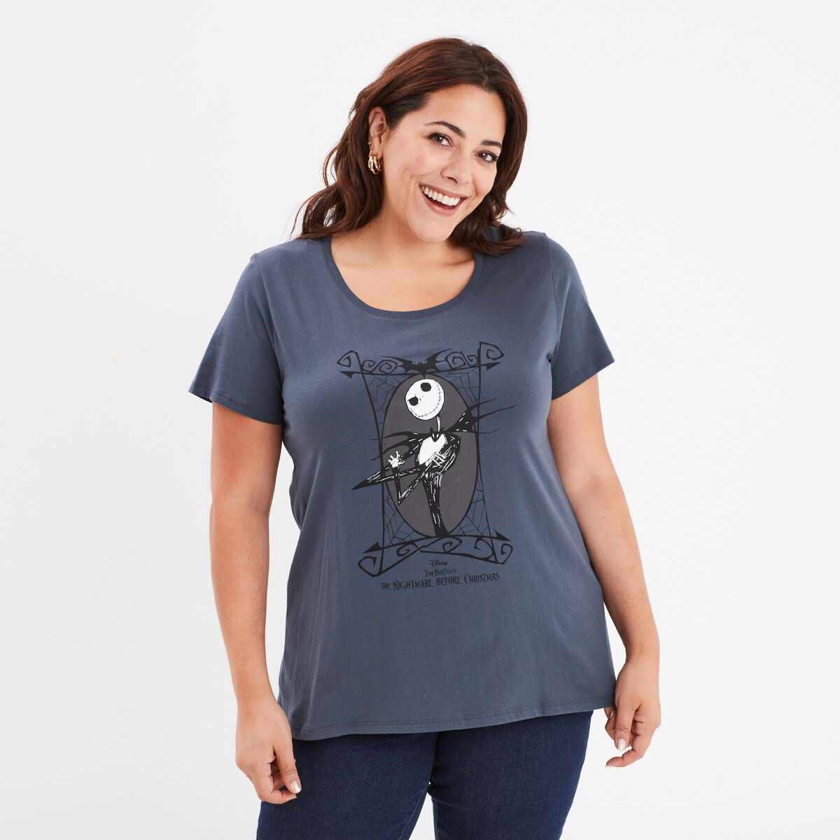 T-shirt coton Étrange Noël de Mr Jack gris femme grande taille