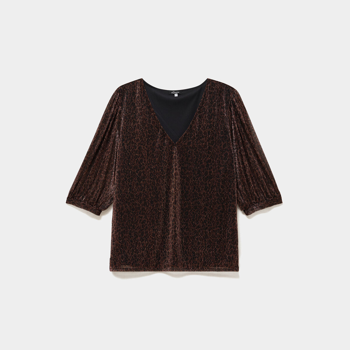 Blouse col en V manches 3/4 marron femme grande taille