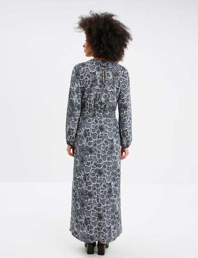 Robe midi fluide manches longues gris femme