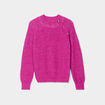 Pull col rond avec boutons rose fushia femme
