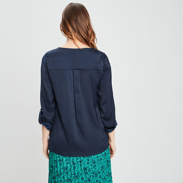 Blouse à revers manches 3/4 bleu marine femme