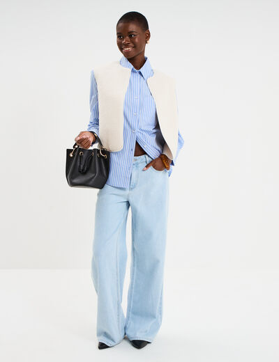 Chemise oversize 1 poche coton bleu femme