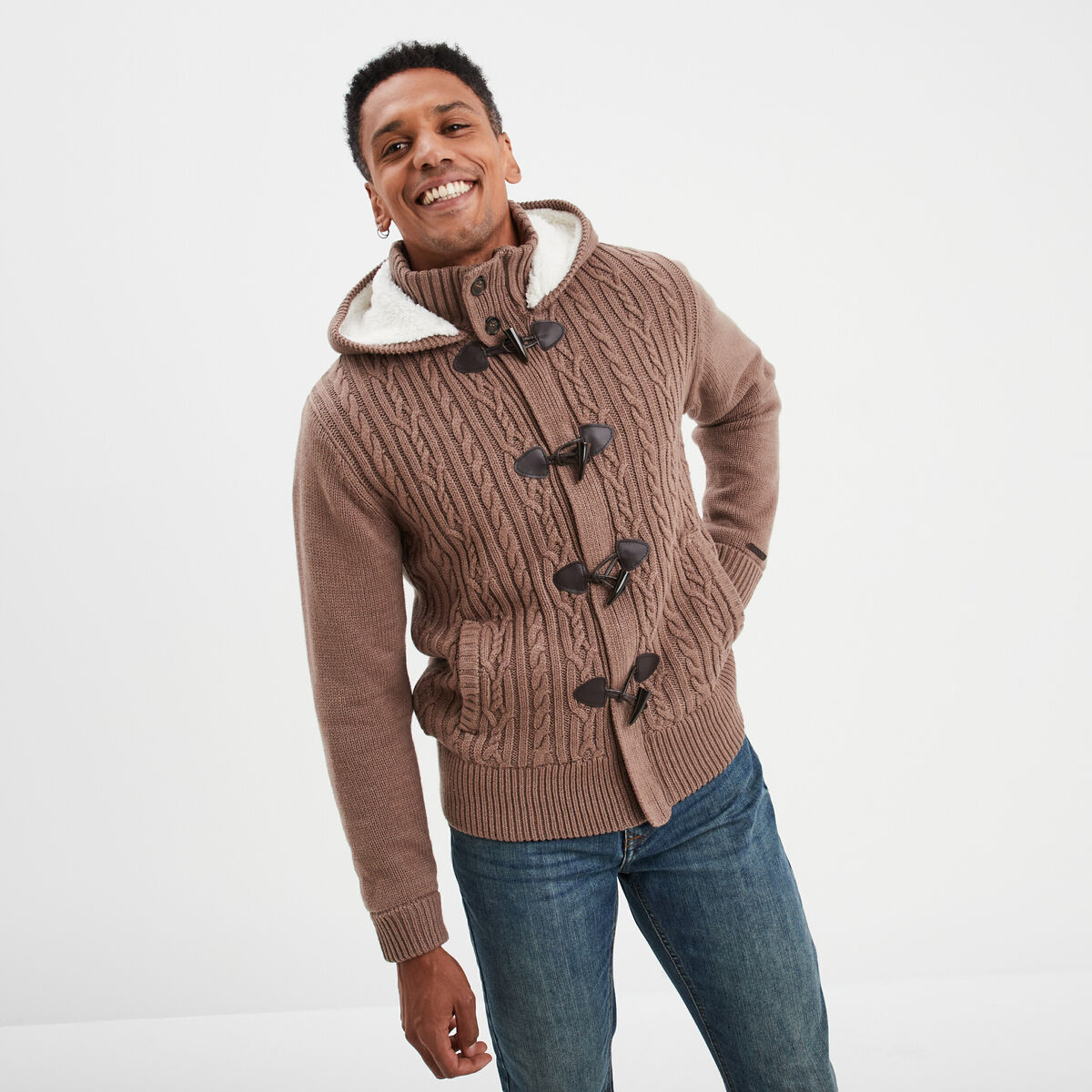 Gilet &agrave; capuche doubl&eacute;e polaire taupe homme