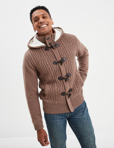 Gilet à capuche doublée polaire taupe homme