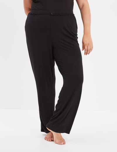 Pantalon de pyjama droit fluide noir femme grande taille