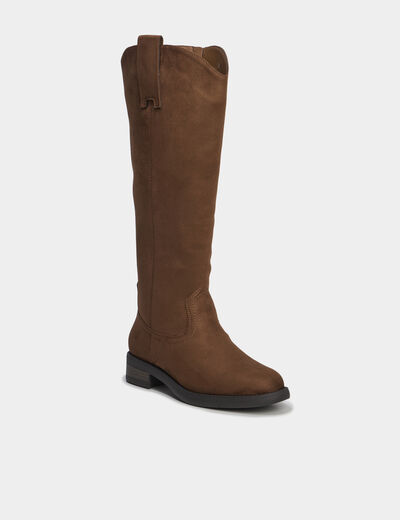 Bottes hautes zipp&eacute;es marron fonc&eacute; femme