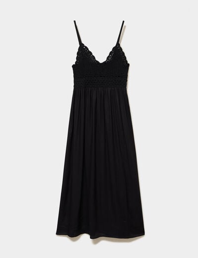Robe longue buste effet crochet noir femme