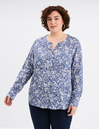 Chemise col mao Modavista bleu gris femme grande taille