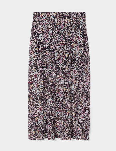 Jupe longue évasée voile doublé noir femme