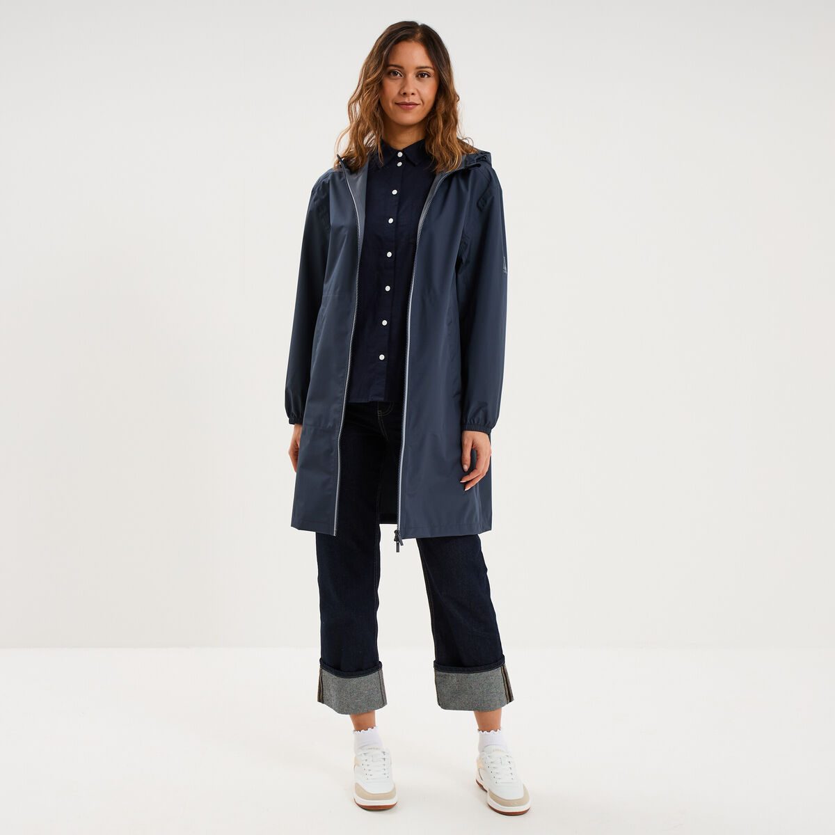 Parka longue imp&eacute;rm&eacute;able coupe-vent gris fonc&eacute; femme