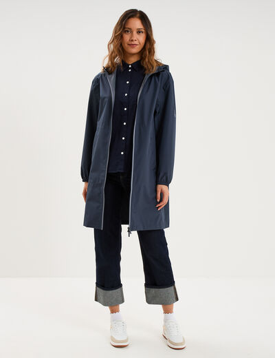 Parka longue imp&eacute;rm&eacute;able coupe-vent gris fonc&eacute; femme