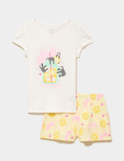 Ensemble pyjama t-shirt et short coton blanc fille
