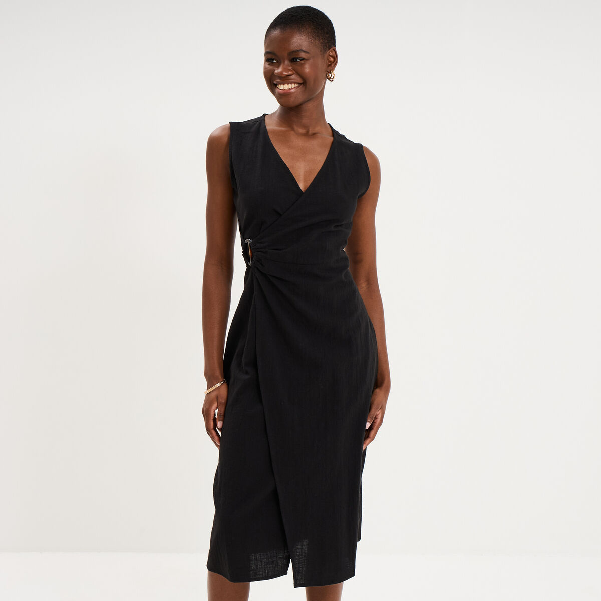 Robe droite longueur genou coton noir femme