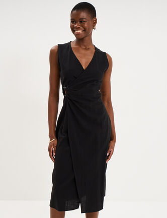 Robe droite longueur genou coton noir femme