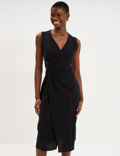 Robe droite longueur genou coton noir femme