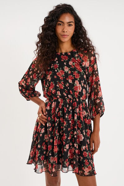 Robe fluide courte manches 3/4 noir femme