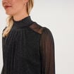T-shirt fil m&eacute;tallis&eacute; col montant noir femme
