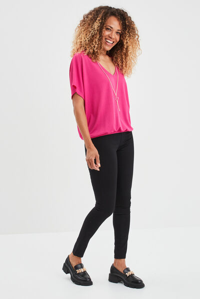 T-shirt col en V bijou Mosquitos rose fushia femme