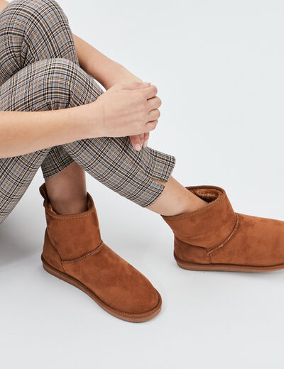 Bottines fourrées effet suédine marron femme
