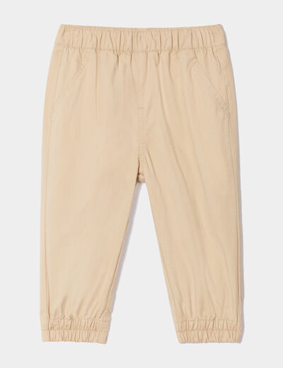 Jeans jogger coton bas élastiqué marron clair bébé garçon