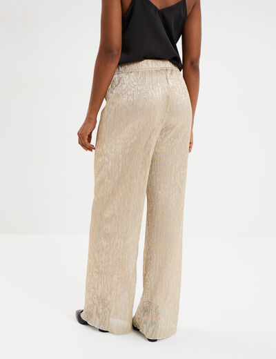 Pantalon plissé taille élastiquée jaune or femme