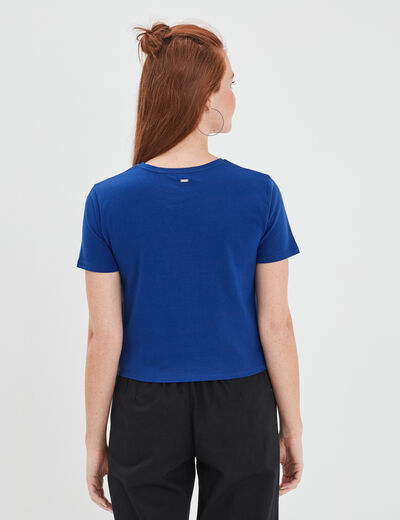 T-shirt cropped ajusté broderie Creeks bleu electrique femme