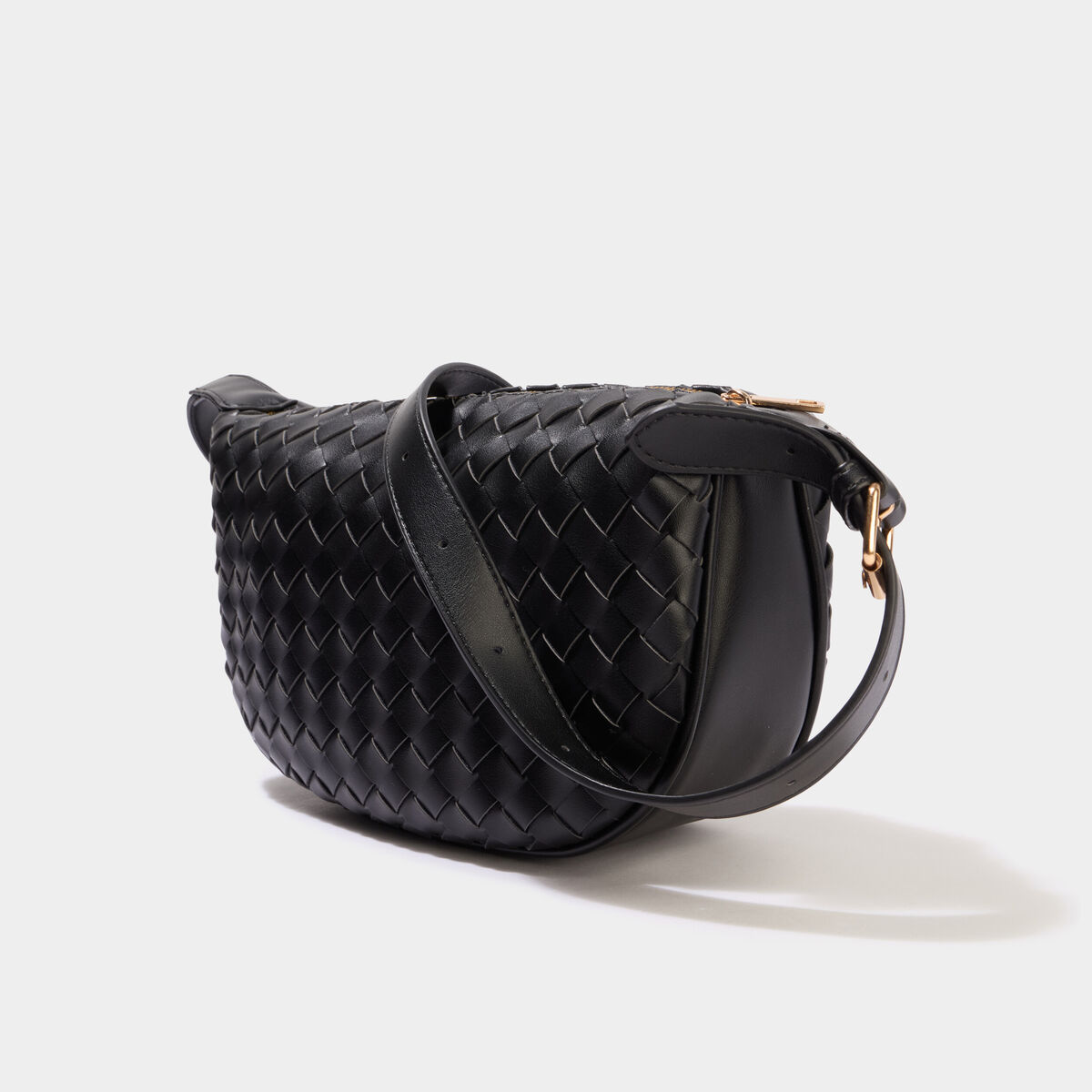 Sac banane effet tress&eacute; noir femme