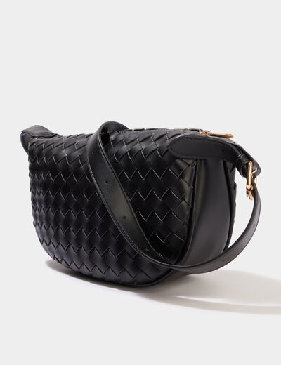 Sac banane effet tress&eacute; noir femme