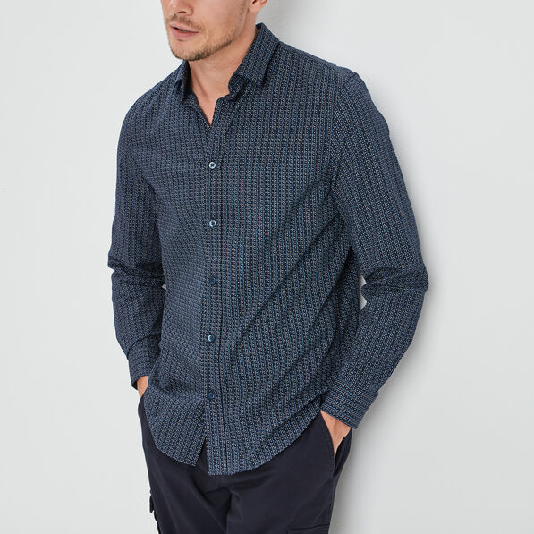 chemise droite imprimee manches longues bleu homme Chemise droite imprimée manches longues bleu homme