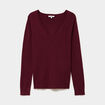 Pull col en V manches longues bordeaux femme