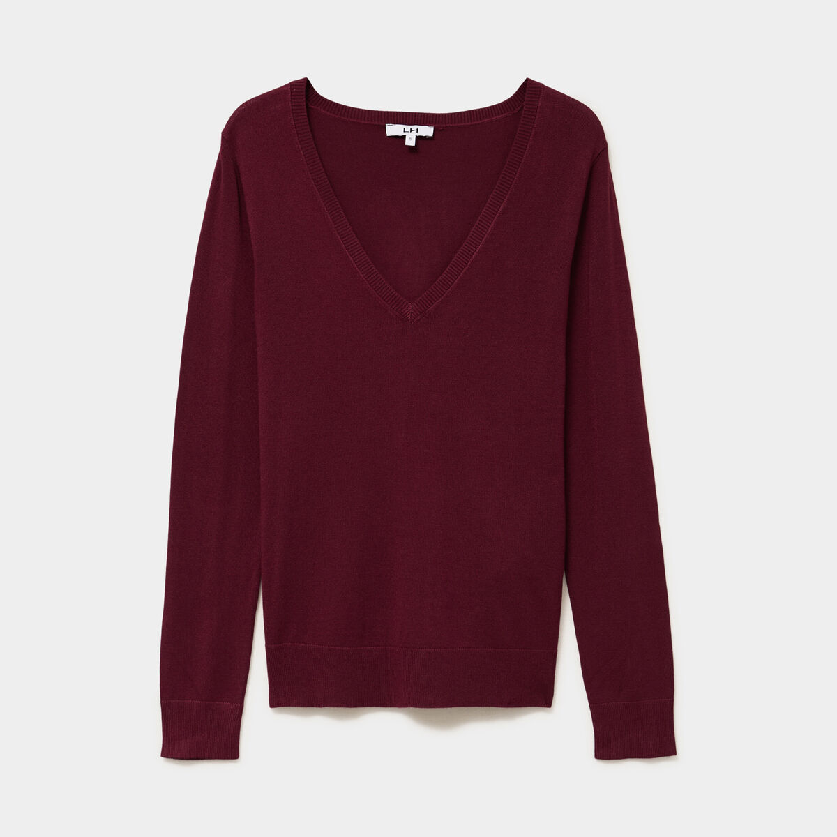 Pull col en V manches longues bordeaux femme