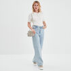 Pull col polo manches courtes blanc femme