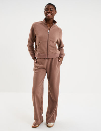 Pantalon jogging large taille &eacute;lastiqu&eacute;e marron cognac femme