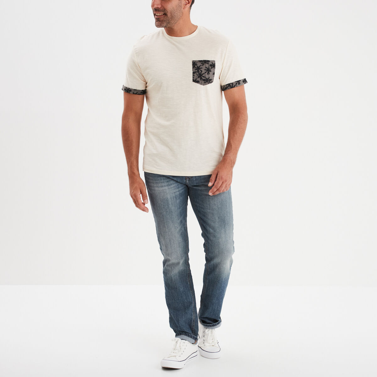 T-shirt manches courtes 1 poche Liberto ecru homme