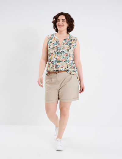 Short chino avec ceinture tressée beige femme grande taille