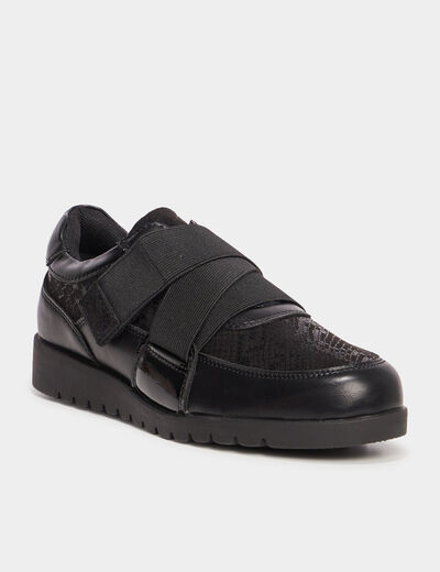 Tennis basses pied large Confortissimo noir femme