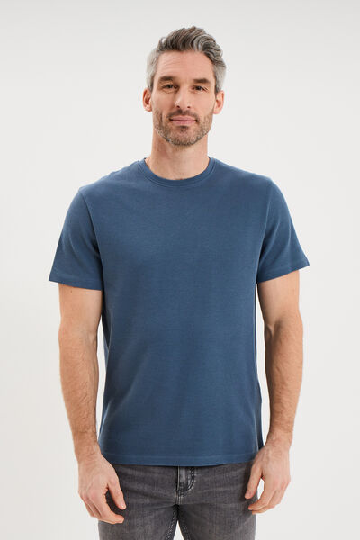 T-shirt textur&eacute; droit col rond coton bleu gris homme