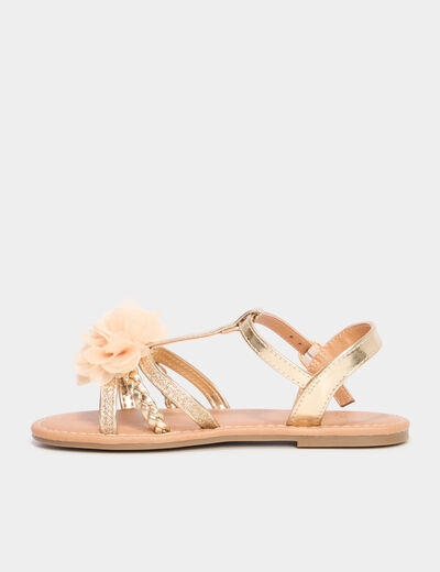 Sandales paillettes et fleurs jaune or fille