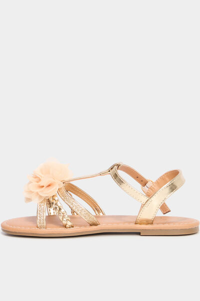 Sandales paillettes et fleurs jaune or fille