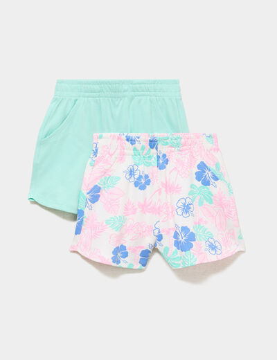 Lot 2 shorts coton taille &eacute;lastiqu&eacute;e ecru fille