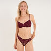 Tanga en dentelle prune femme