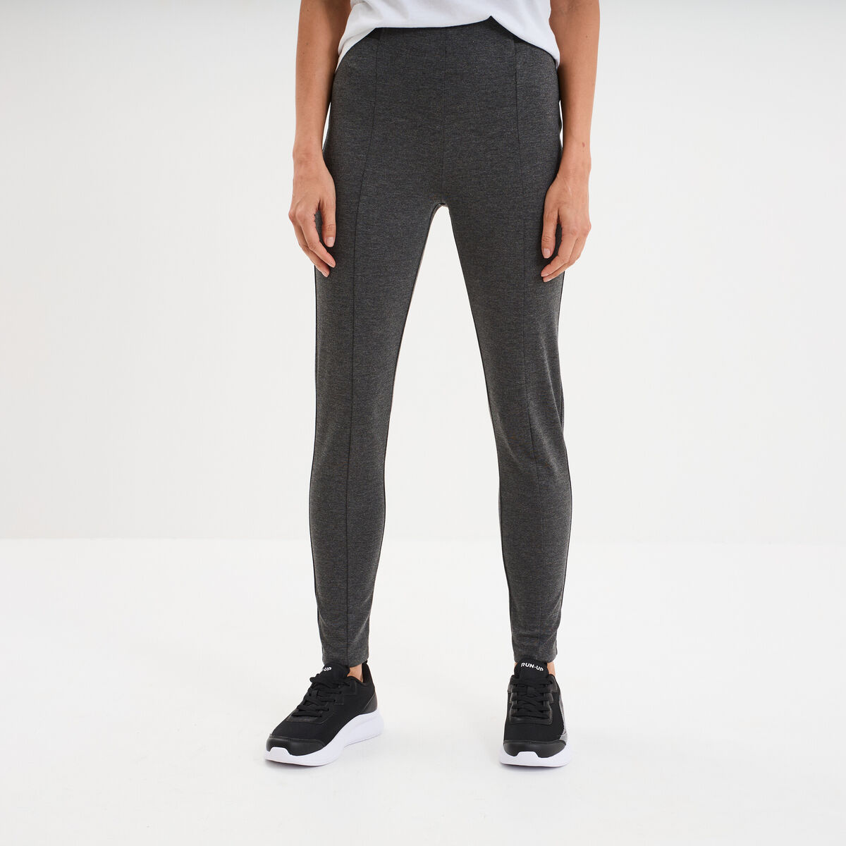 Legging taille haute &eacute;lastiqu&eacute;e gris fonc&eacute; femme