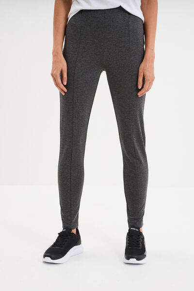 Legging taille haute &eacute;lastiqu&eacute;e gris fonc&eacute; femme