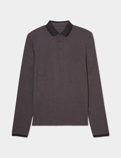 Polo manches longues coton Liberto gris foncé homme